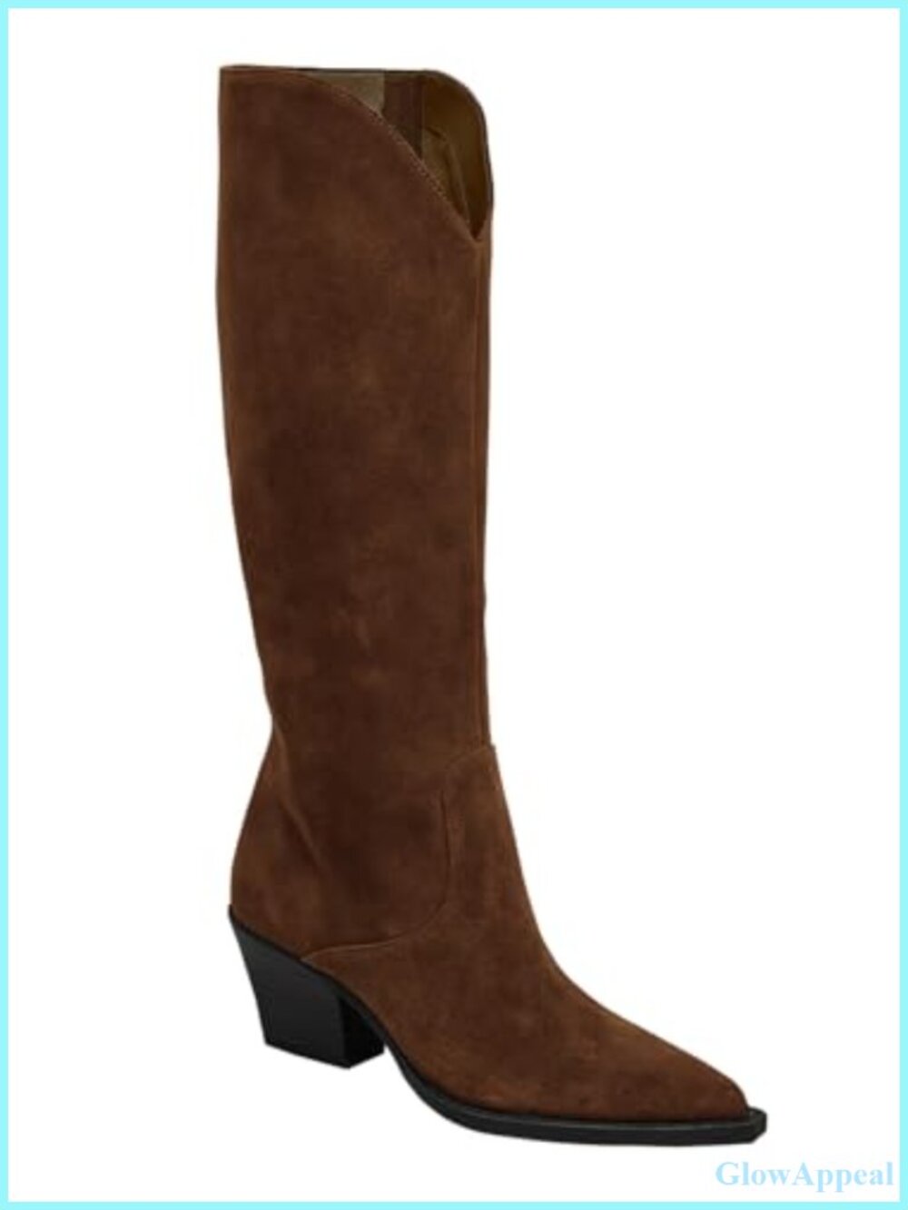 Wide Calf Cowboy Boots Suede Knee High Chunky Heel Pointed Toe Western